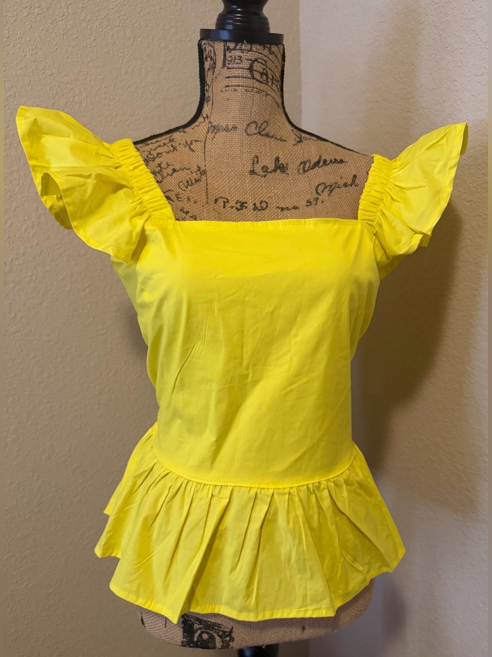 Sunny Yellow Ruffle Peplum open tie back